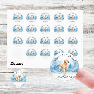 Waterverf Goud Retriever Winter Kerstmis Ronde Sticker