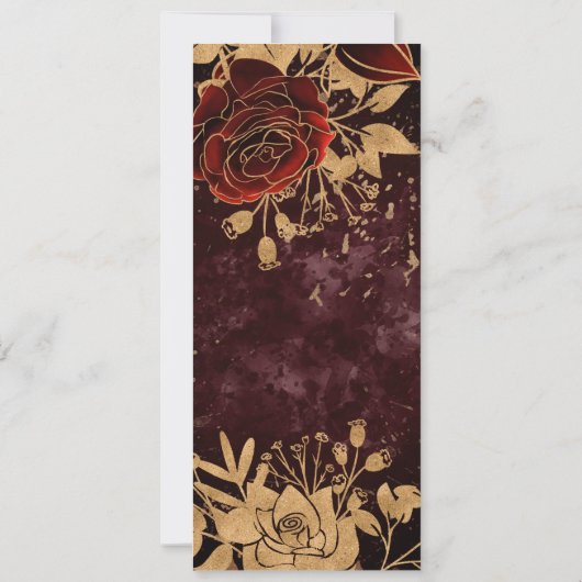 Waterverf Goud Rode Rozen Bruiloft Menu Kaart (Achterkant)