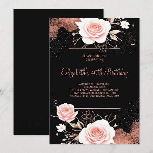 Waterverf Goud Roos Online 40e Verjaardag Kaart (Voorkant / Achterkant)