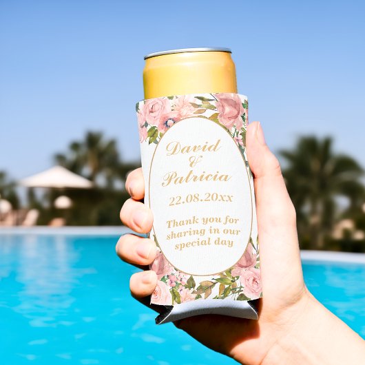 Waterverf Goud Roze Bloemen Elegante Bruiloft Guns Seltzer Blikjeskoeler