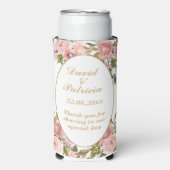 Waterverf Goud Roze Bloemen Elegante Bruiloft Guns Seltzer Blikjeskoeler (Seltzer Voorkant)