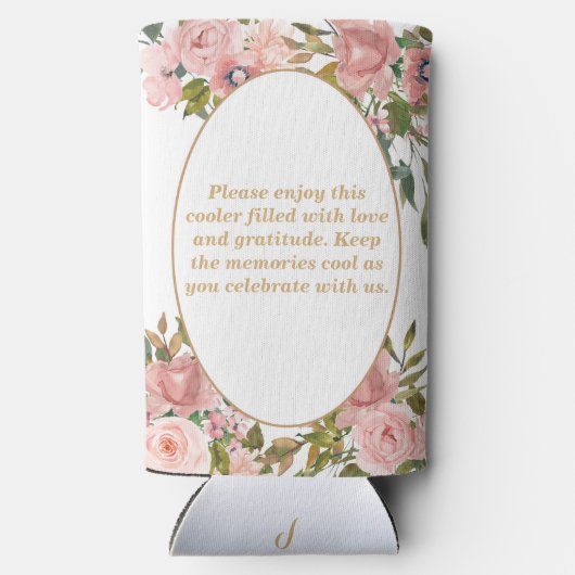 Waterverf Goud Roze Bloemen Elegante Bruiloft Guns Seltzer Blikjeskoeler (Achterkant)