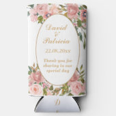 Waterverf Goud Roze Bloemen Elegante Bruiloft Guns Seltzer Blikjeskoeler (Voorkant)