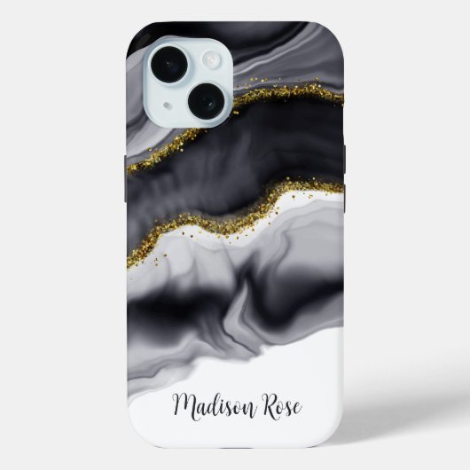 Waterverf Goud Zwart Personaliseer Case-Mate iPhone Case (Achterkant)