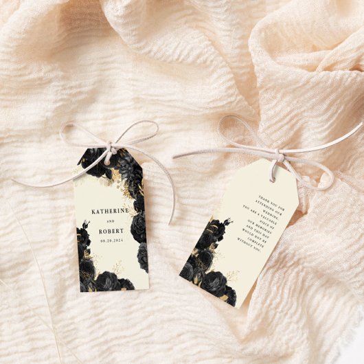 Waterverf Goud Zwart Rozen Bruiloft Gift Label Cadeaulabel