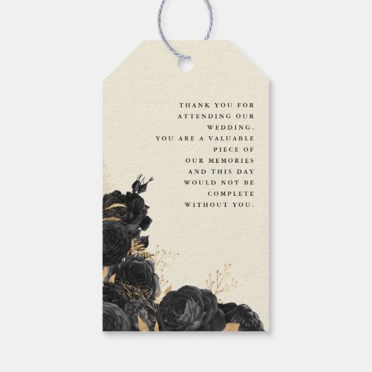 Waterverf Goud Zwart Rozen Bruiloft Gift Label Cadeaulabel (Achterkant)