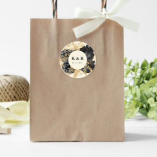 Waterverf Goud Zwart Rozen Bruiloft Monogram Ronde Sticker