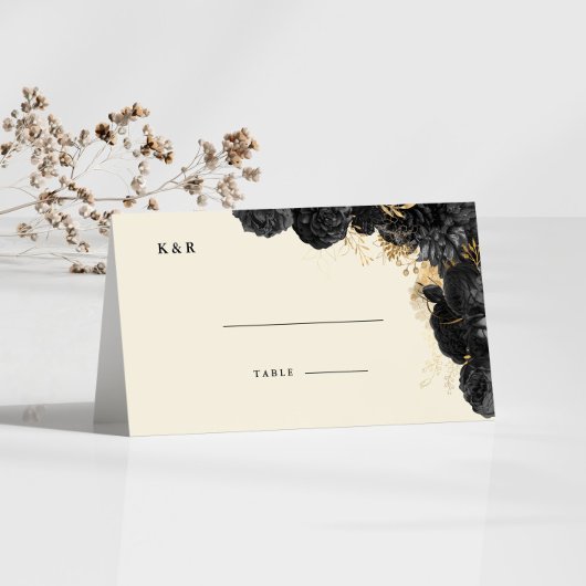 Waterverf Goud Zwart Rozen Bruiloft Plaats Kaart Plaatskaartje