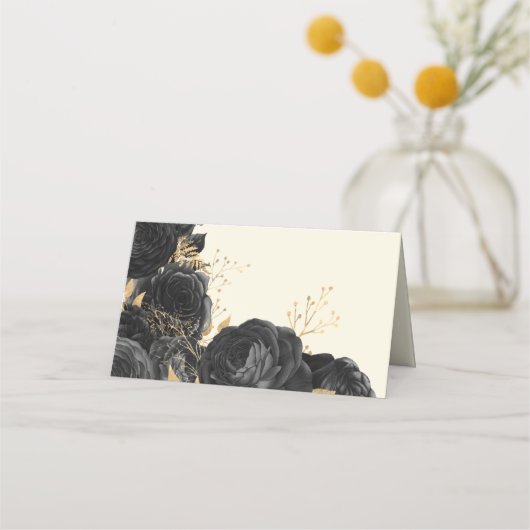 Waterverf Goud Zwart Rozen Bruiloft Plaats Kaart Plaatskaartje (Achterkant)