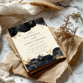 Waterverf Goud Zwart Rozen Bruiloft Uitnodiging