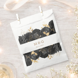 Waterverf Goud Zwart Rozen Monogram Bruiloft Bedankzakje