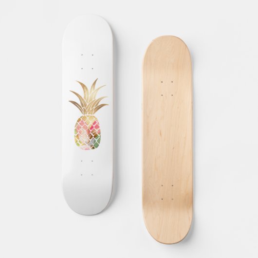 Waterverf goudanananasseschatbord persoonlijk skateboard (Voorkant)