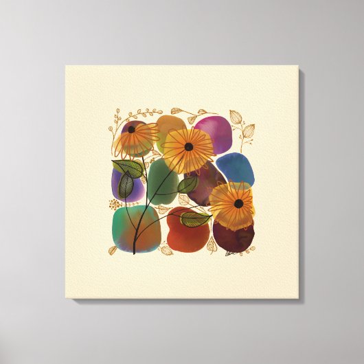 Waterverf - goudbloemen Rocks Modern Canvas Afdruk (Voorkant)