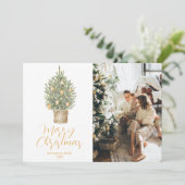 Waterverf goudboom foto vrolijk kerstfeest feestdagenkaart (Staand voorkant)