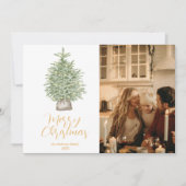 Waterverf goudboom foto vrolijk kerstfeest feestdagenkaart (Voorkant)
