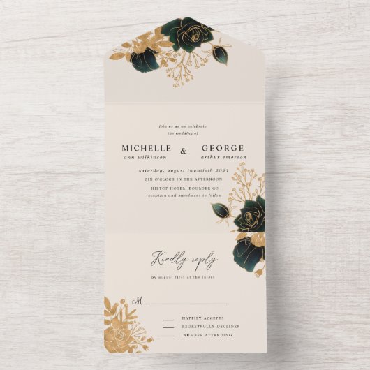 waterverf goudbruiloft (geen ENV nodig) All In One Uitnodiging (Binnen)