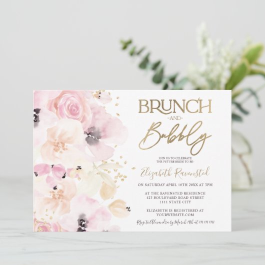 Waterverf goudbrunch vrijgezellenfeest van Floral Kaart (Staand voorkant)