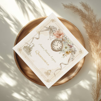 Waterverf gouden Assepoester thema quinceanera Servet