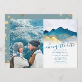 Waterverf Gouden Berg Bruiloft Datum Wijzigen Save The Date (Voorkant / Achterkant)