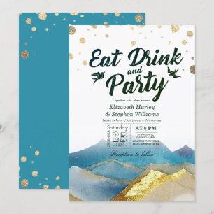 Waterverf Gouden Berg EET Drinken & Feest Huwelijk Kaart