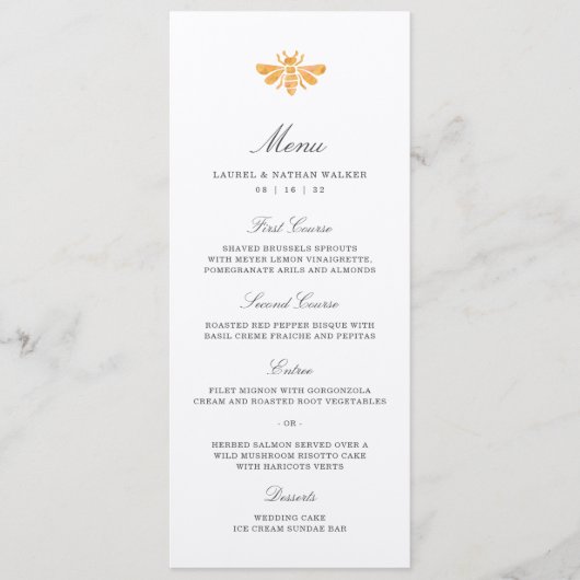 Waterverf Gouden Bij Huwelijk Menu (Voorkant)