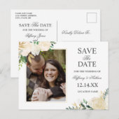 Waterverf Gouden Bloem Save the Date Foto Aankondigingskaart (Voorkant / Achterkant)