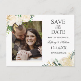 Waterverf Gouden Bloem Save the Date Foto Aankondigingskaart