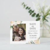 Waterverf Gouden Bloem Save the Date Foto Aankondigingskaart (Staand voorkant)