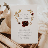 Waterverf Gouden Bloemen Krans Huwelijksuitnodigin