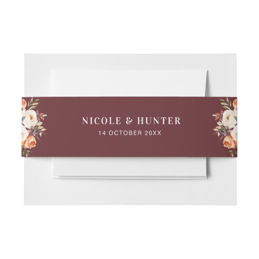 Waterverf gouden blush bloesem bruiloft buik band uitnodigingen wikkel (Voorkant Voorbeeld)