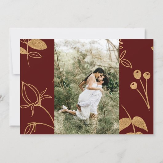 Waterverf Gouden Bourgogne Rozen Save The Date Kaart (Achterkant)