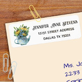 Waterverf Gouden Coneflowers in Theepot, Adres Etiket