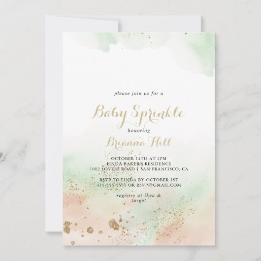 Waterverf Gouden Confetti Baby Sprinkle Kaart (Voorkant)