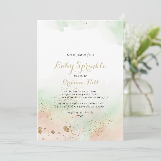 Waterverf Gouden Confetti Baby Sprinkle Kaart (Staand voorkant)
