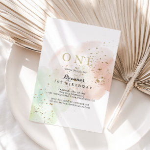 Waterverf Gouden Confetti Eerste Verjaardagsfeest Kaart