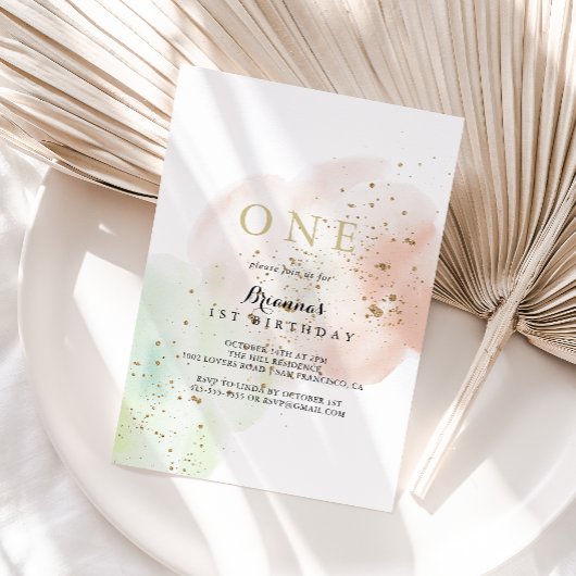 Waterverf Gouden Confetti Eerste Verjaardagsfeest Kaart