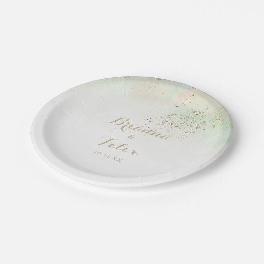 Waterverf Gouden Confetti Trouwtaart Papieren Bordje (Gekanteld)