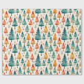 Waterverf gouden en groene kerstbomen cadeaupapier (Vlak)