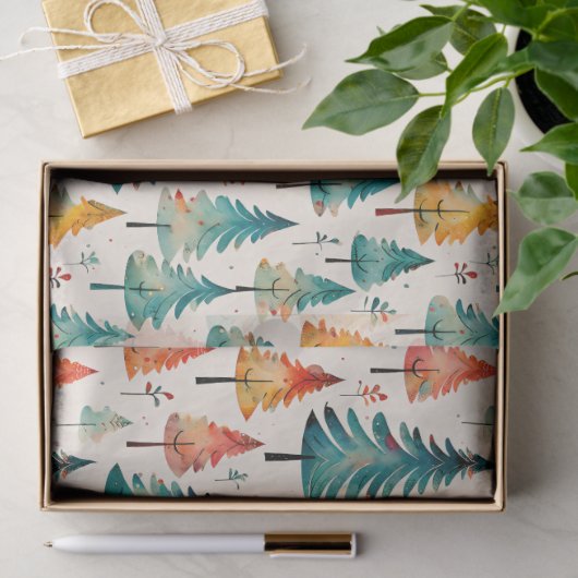 Waterverf gouden en groene kerstbomen tissuepapier (Geschenk)