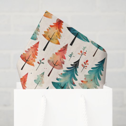 Waterverf gouden en groene kerstbomen tissuepapier (Cadeauzakje)