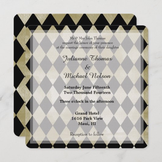 Waterverf gouden en zwarte diamanten bruiloft kaart (Voorkant / Achterkant)