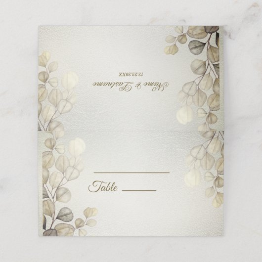 Waterverf Gouden Eucalyptus Foliage Huwelijk Glanz Plaatskaartje (Buitenkant ongevouwen)