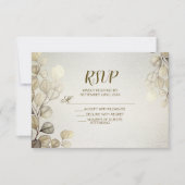 Waterverf Gouden Eucalyptus Foliage Huwelijk Glanz RSVP Kaartje (Voorkant)