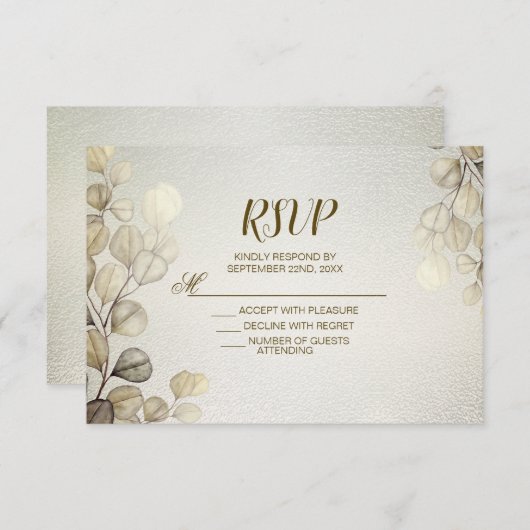 Waterverf Gouden Eucalyptus Foliage Huwelijk Glanz RSVP Kaartje (Voorkant / Achterkant)
