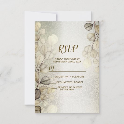 Waterverf Gouden Eucalyptus Foliage Huwelijk Glanz RSVP Kaartje (Voorkant)