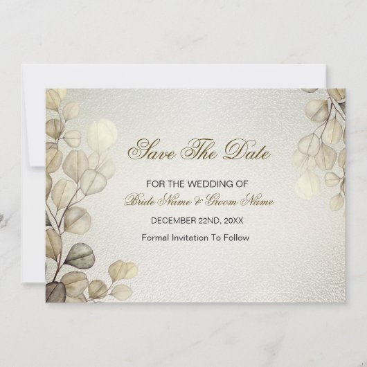 Waterverf Gouden Eucalyptus Foliage Huwelijk Glanz Save The Date (Voorkant)