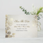 Waterverf Gouden Eucalyptus Foliage Huwelijk Glanz Save The Date (Staand voorkant)