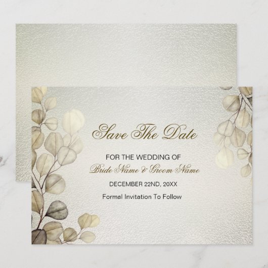 Waterverf Gouden Eucalyptus Foliage Huwelijk Glanz Save The Date (Voorkant / Achterkant)