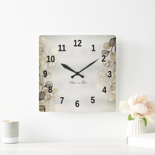 Waterverf Gouden Eucalyptusblad Glanzend Elegant Vierkante Klok (Huis)