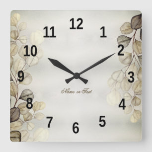 Waterverf Gouden Eucalyptusblad Glanzend Elegant Vierkante Klok